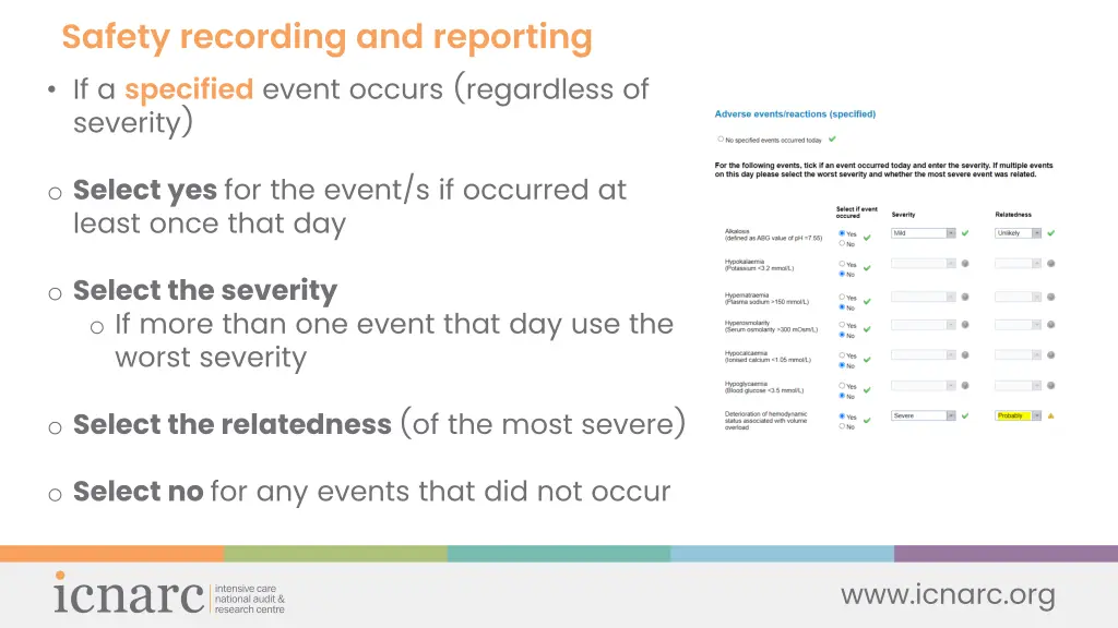 safety recording and reporting if a specified