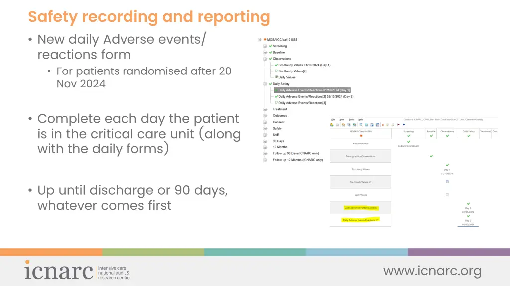 safety recording and reporting new daily adverse