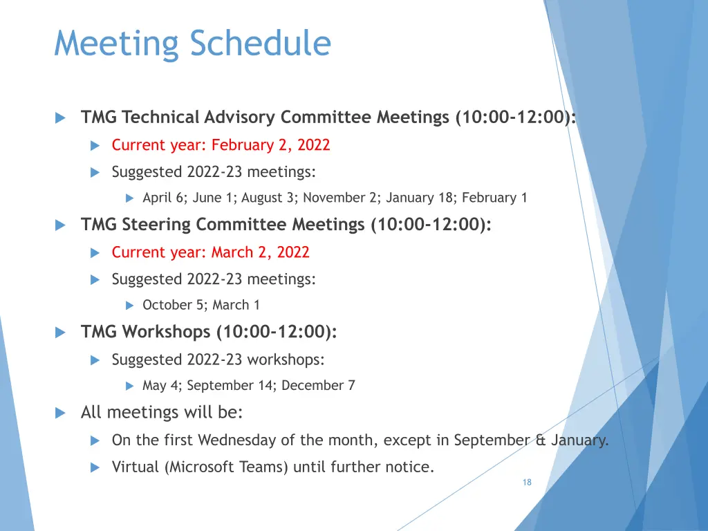 meeting schedule