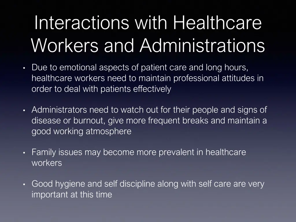 interactions with healthcare workers