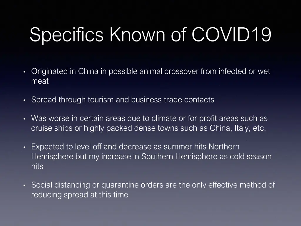 specifics known of covid19