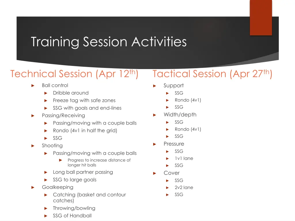 training session activities