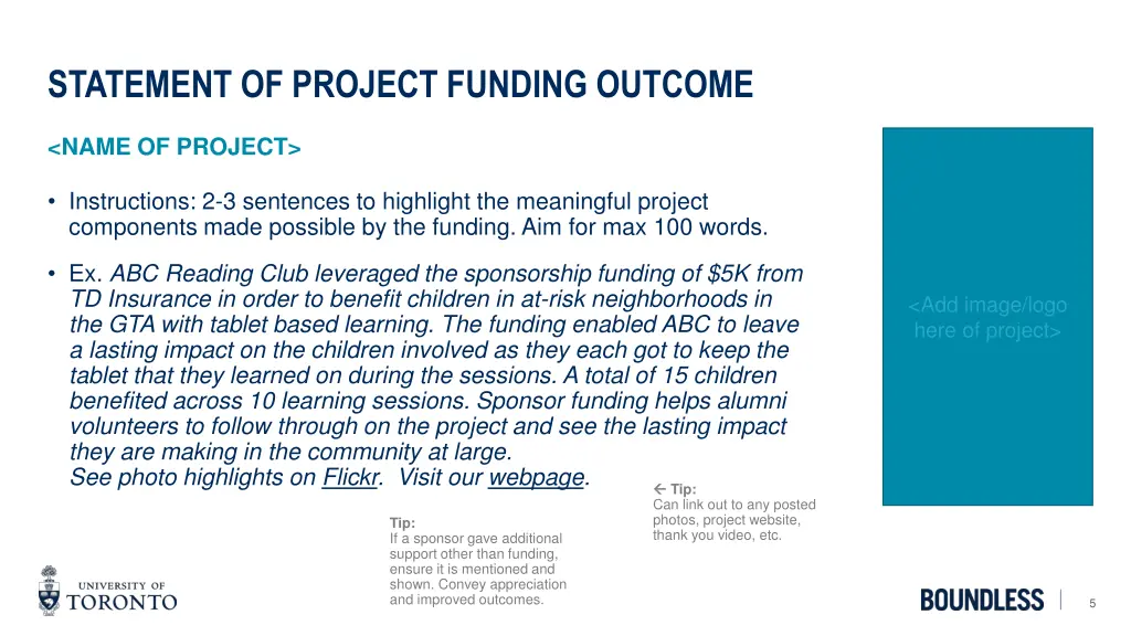 statement of project funding outcome