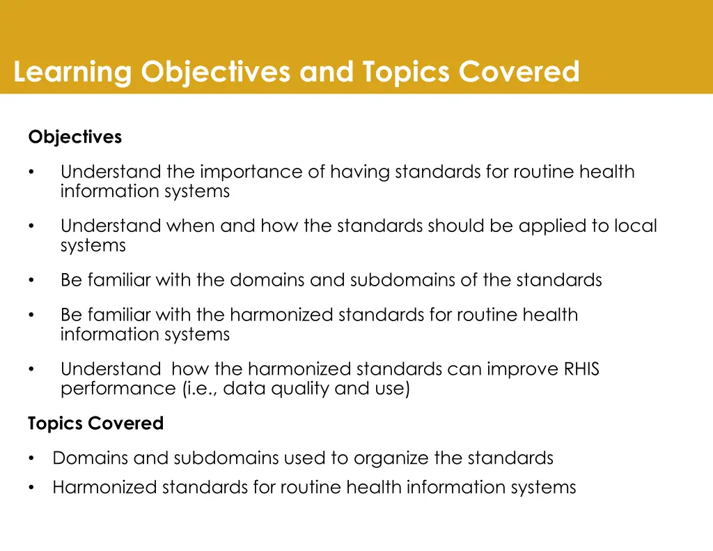 learning objectives and topics covered