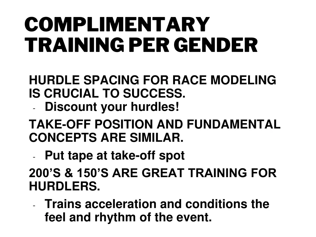 complimentary training per gender