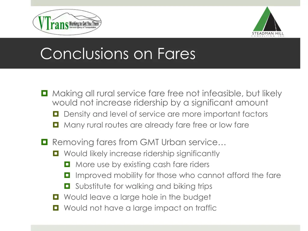 conclusions on fares