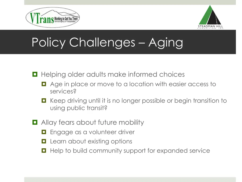 policy challenges aging