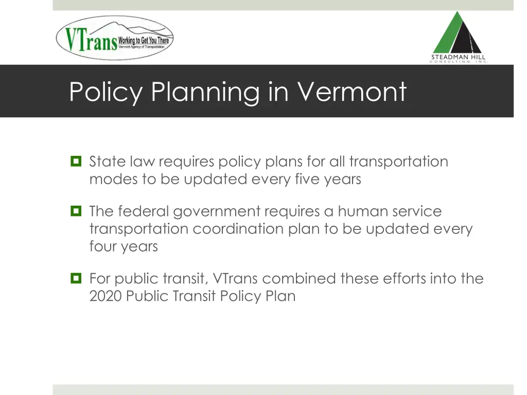 policy planning in vermont