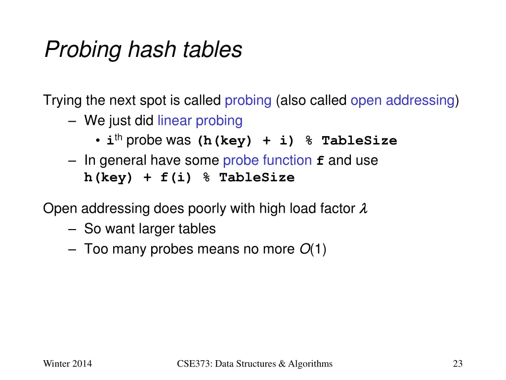 probing hash tables
