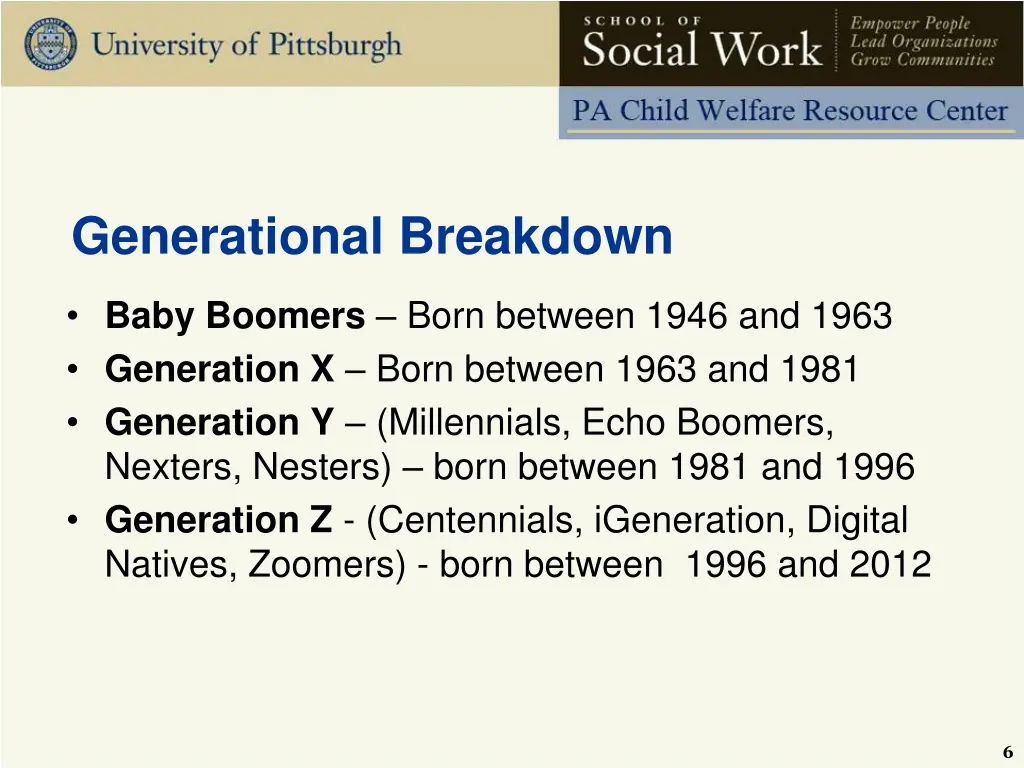 generational breakdown