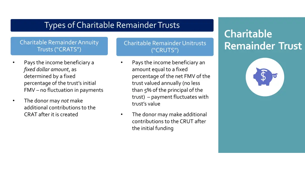 types of charitable remainder trusts