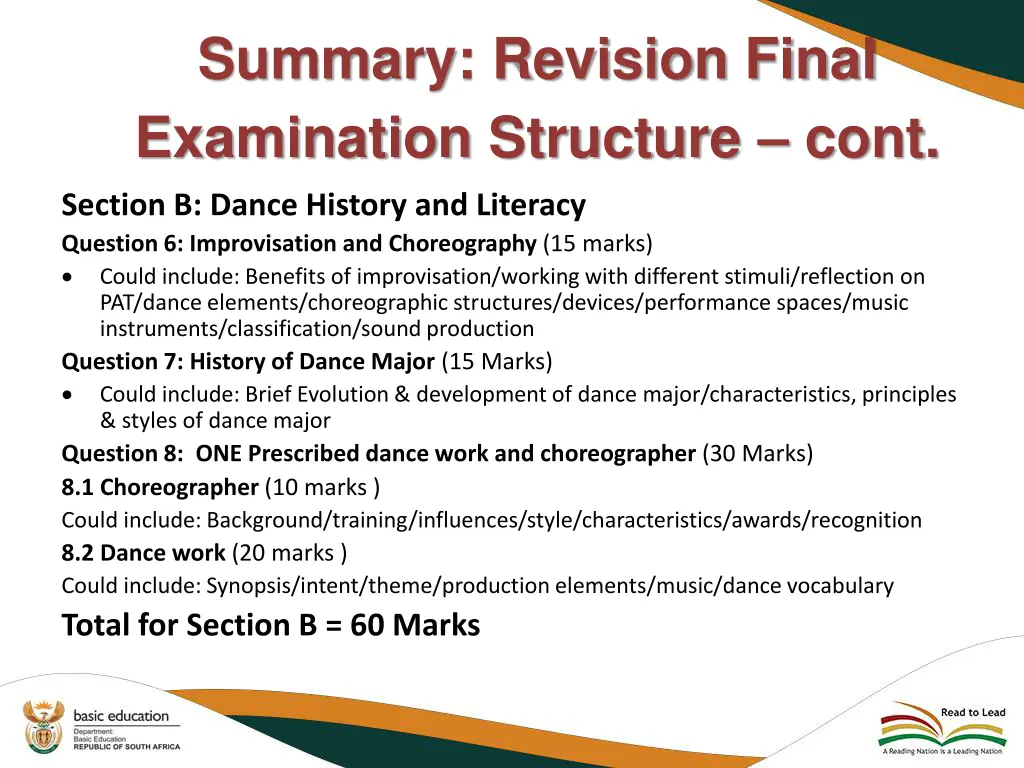 summary revision final examination structure cont