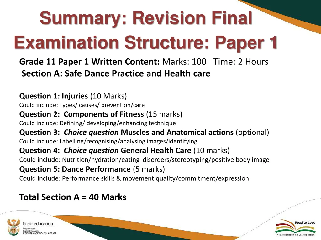 summary revision final examination structure