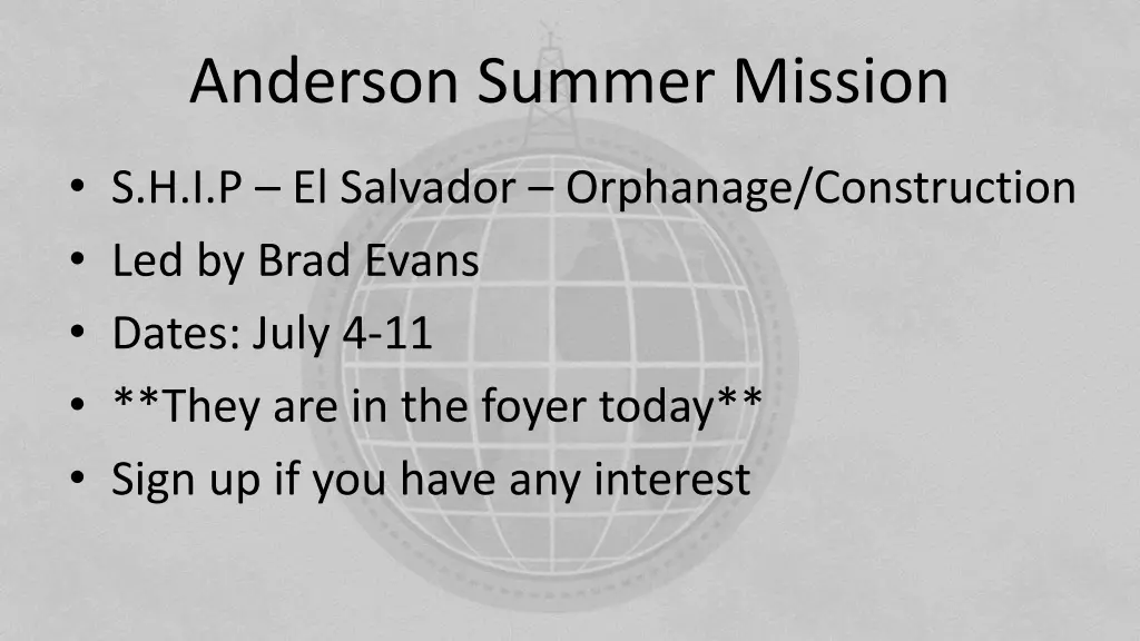 anderson summer mission
