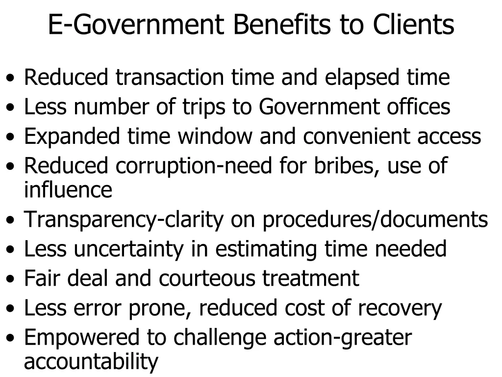 e government benefits to clients