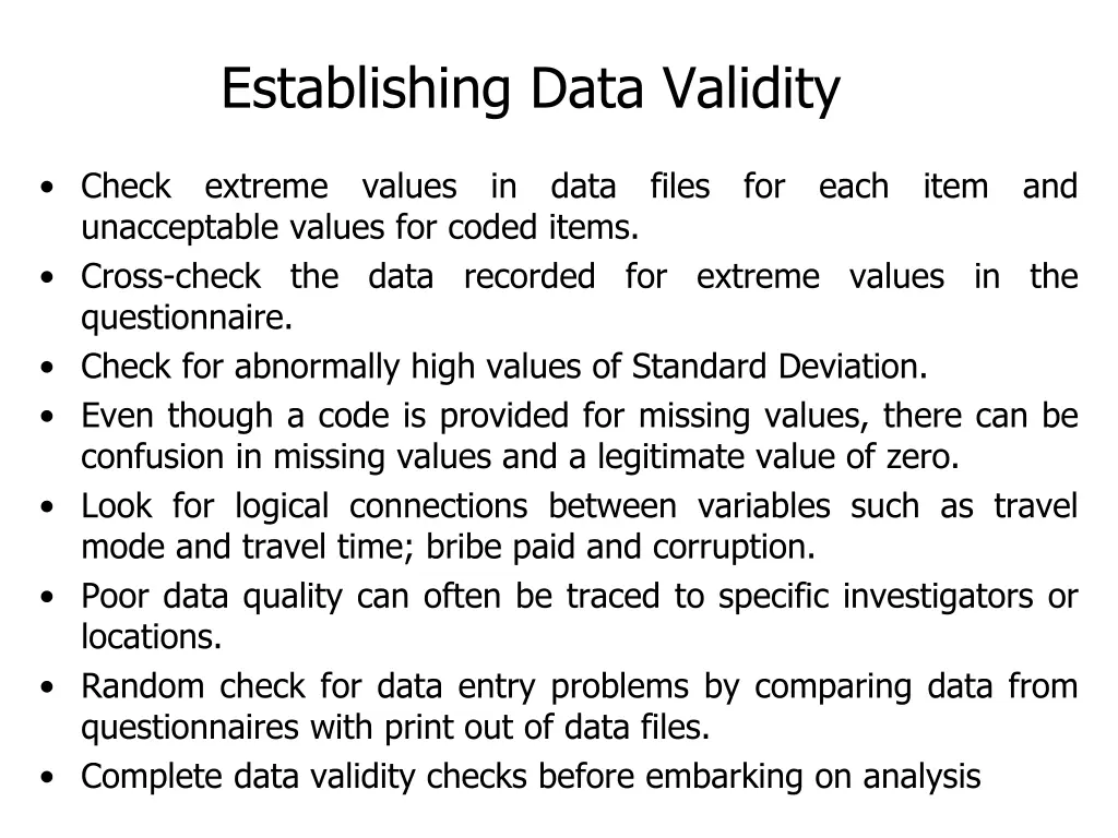 establishing data validity
