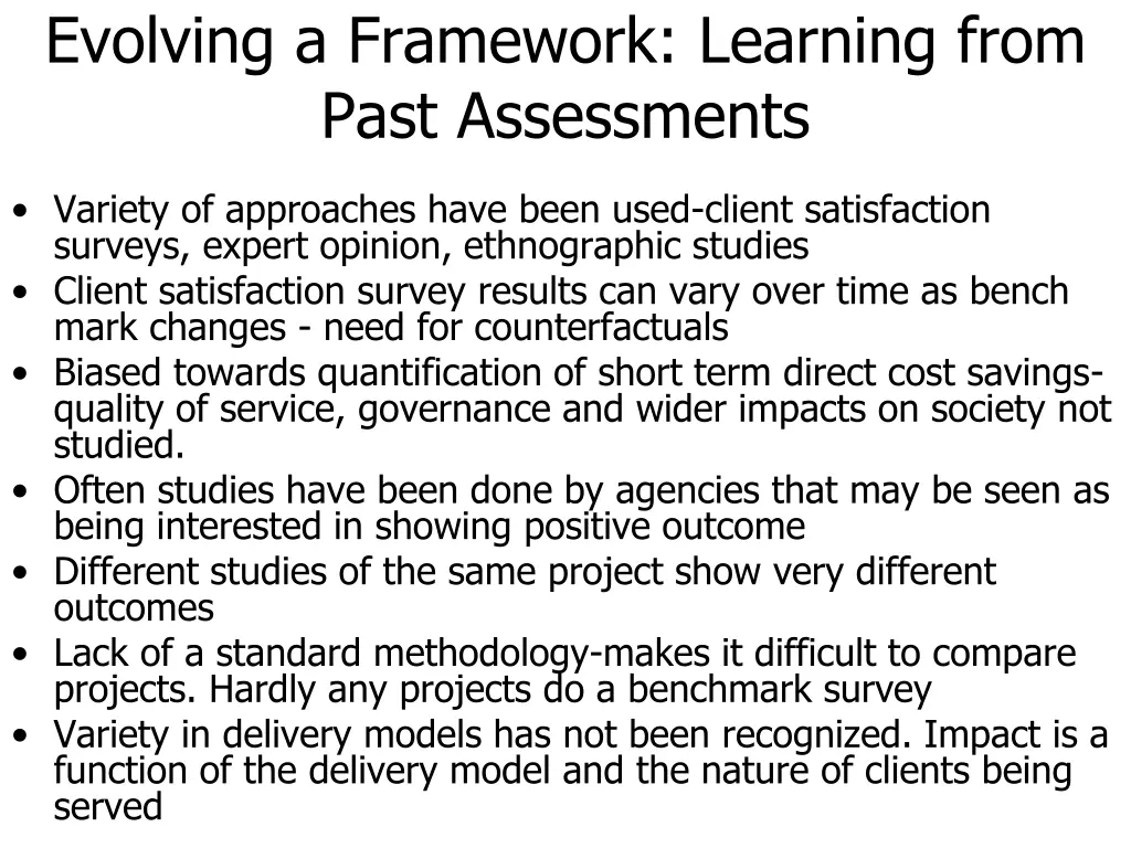 evolving a framework learning from past