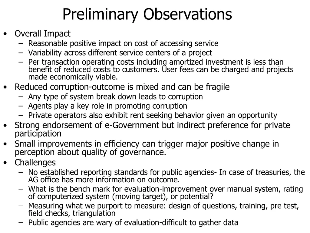 preliminary observations