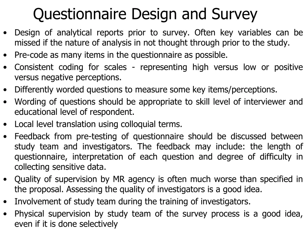 questionnaire design and survey