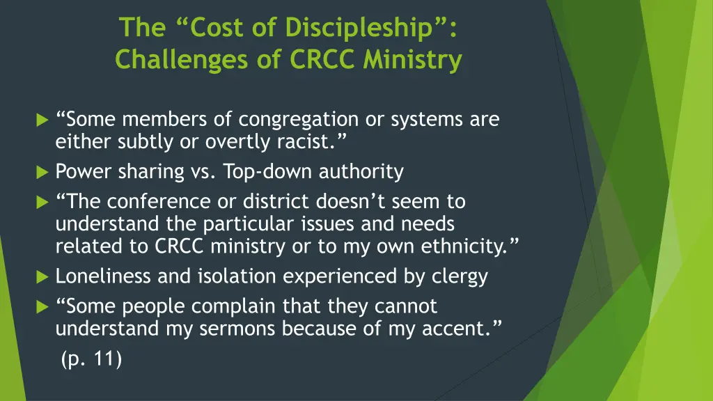 the cost of discipleship challenges of crcc