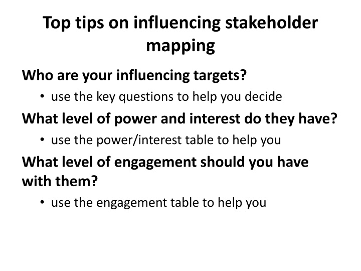 top tips on influencing stakeholder mapping