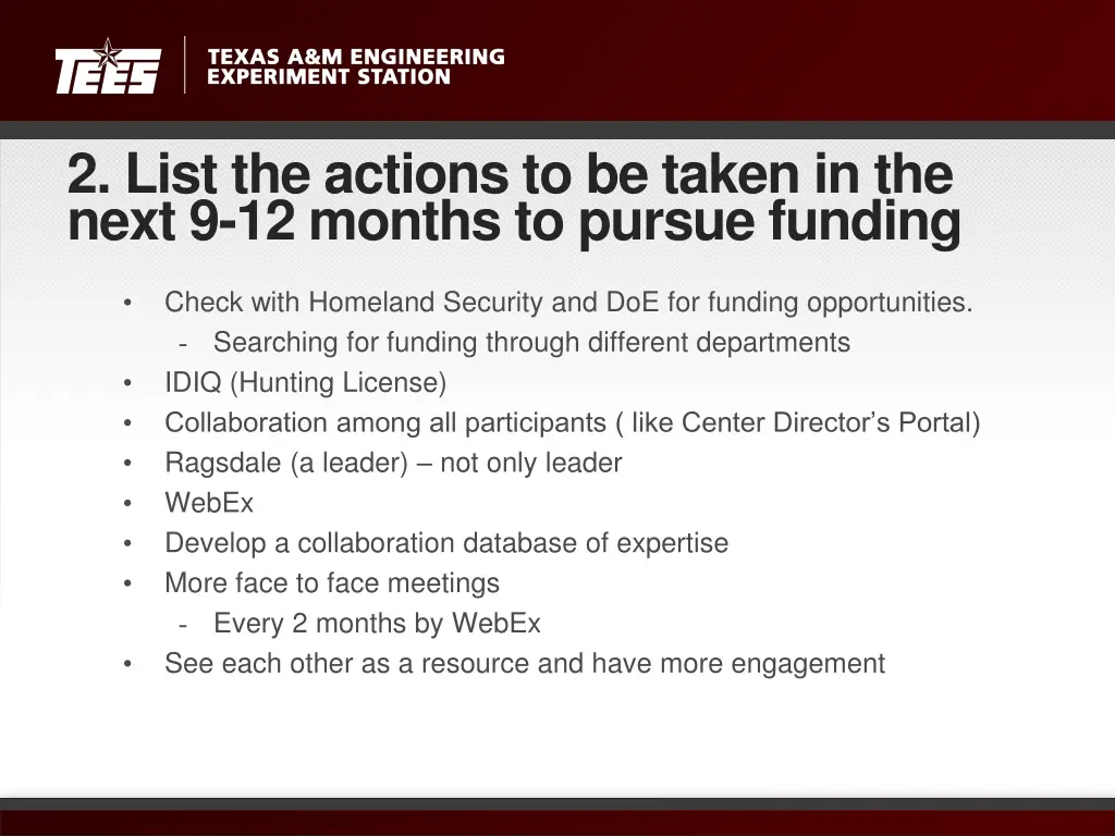 2 list the actions to be taken in the next