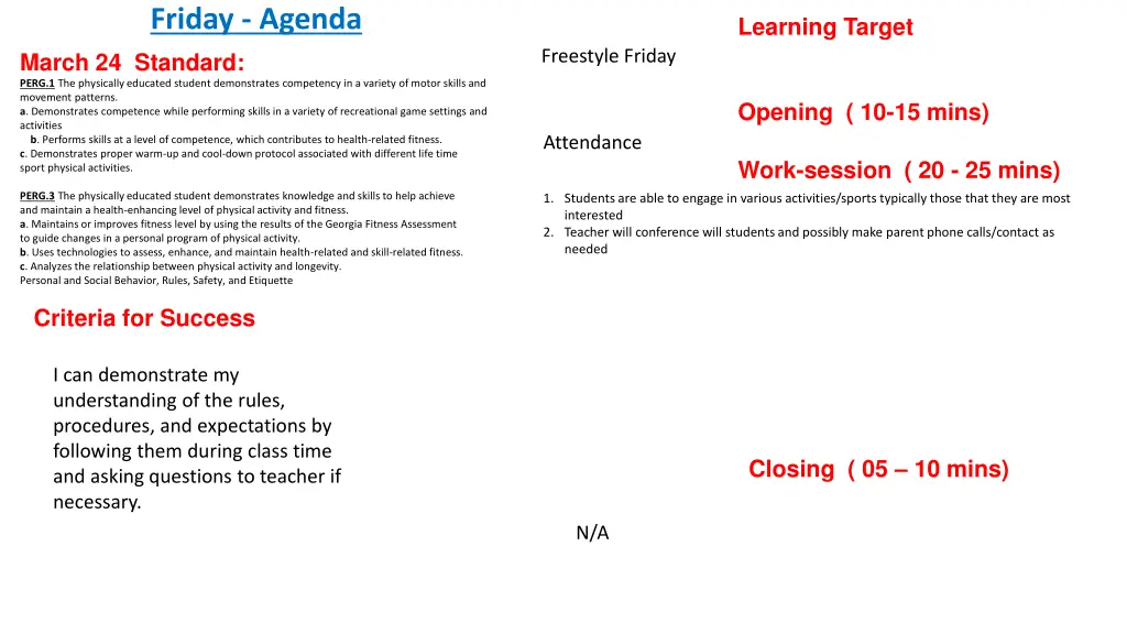 friday agenda