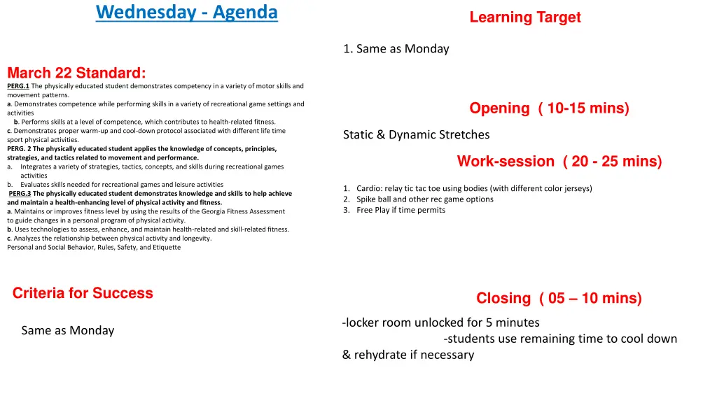 wednesday agenda