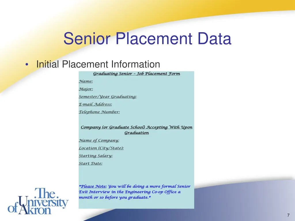 senior placement data