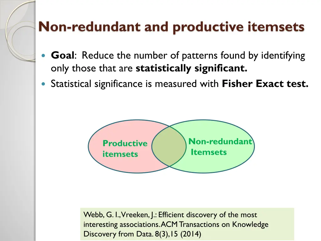 non redundant and productive itemsets