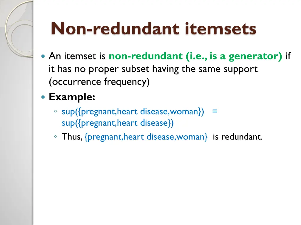 non redundant itemsets