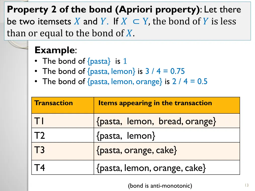 property 2 of the bond apriori property let there