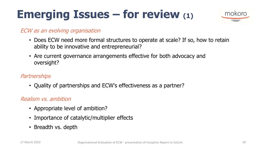 emerging issues for review 1