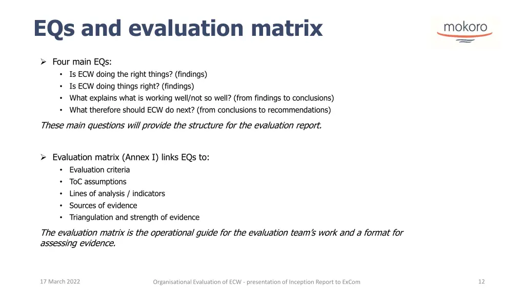 eqs and evaluation matrix