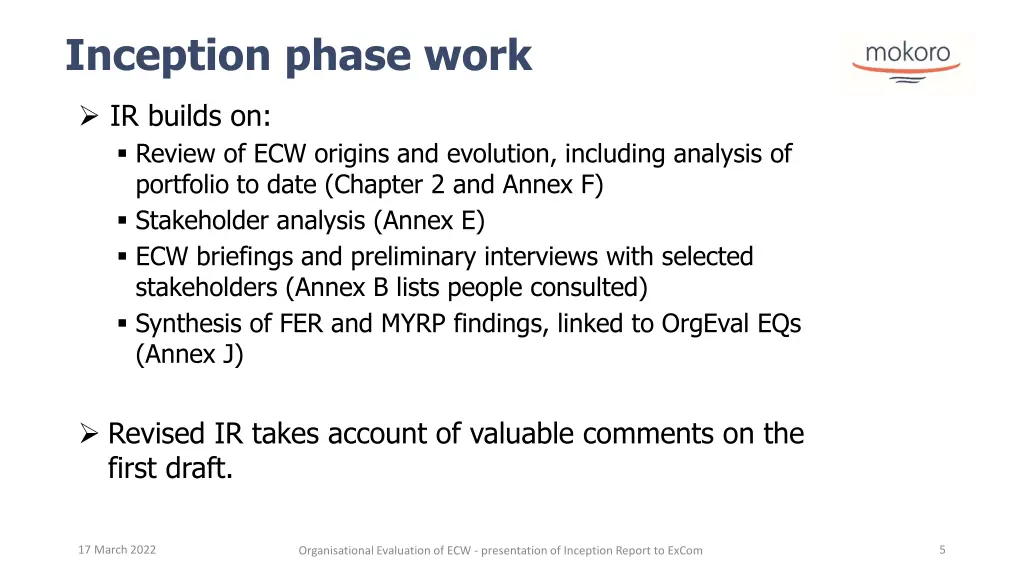 inception phase work