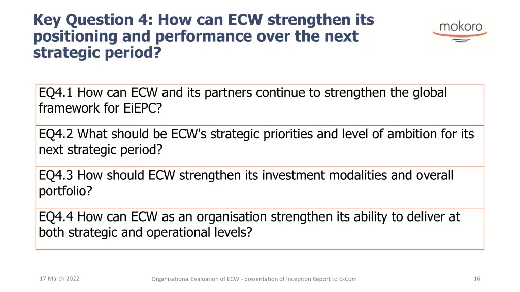 key question 4 how can ecw strengthen