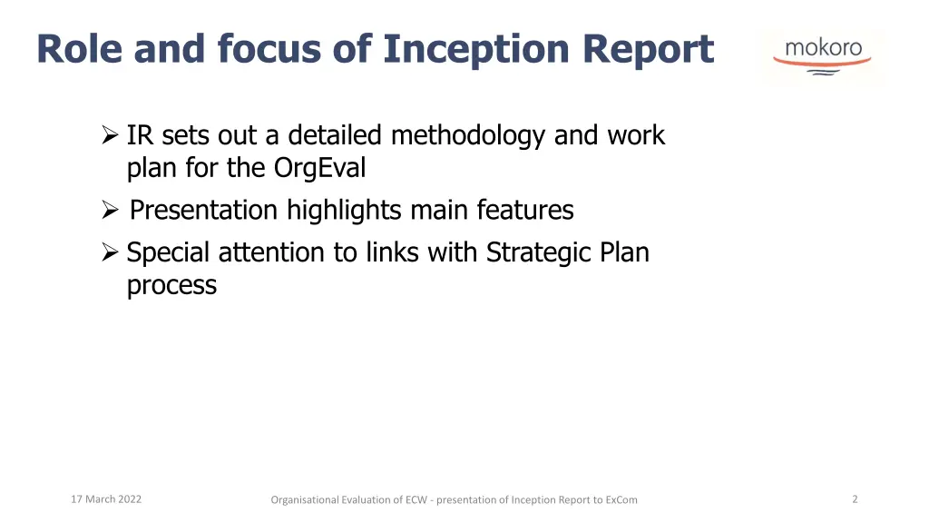 role and focus of inception report