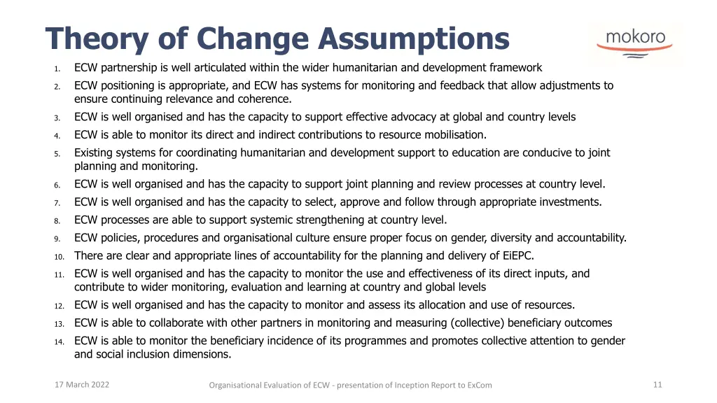 theory of change assumptions ecw partnership