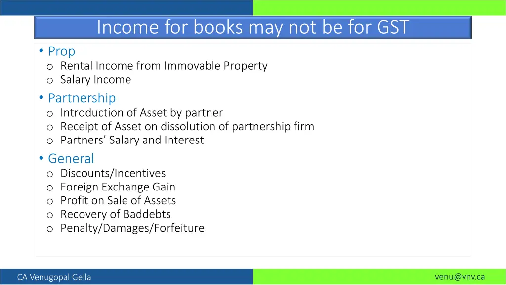 income for books may not be for gst