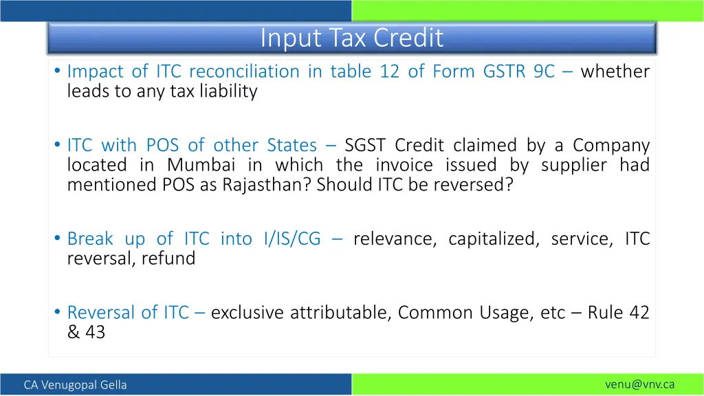 input tax credit 1