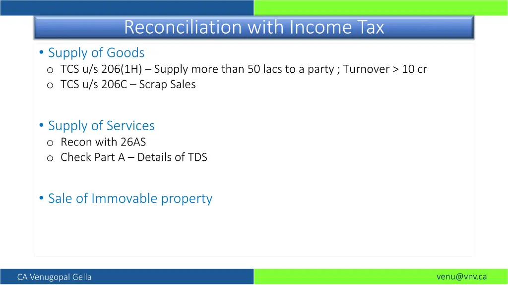 reconciliation with income tax supply of goods