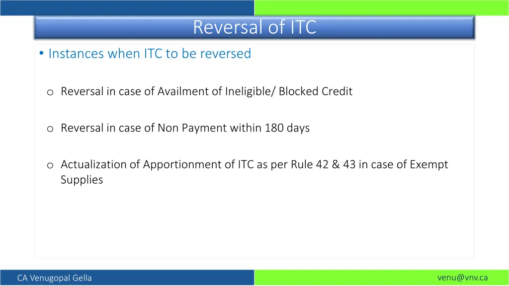 reversal of itc
