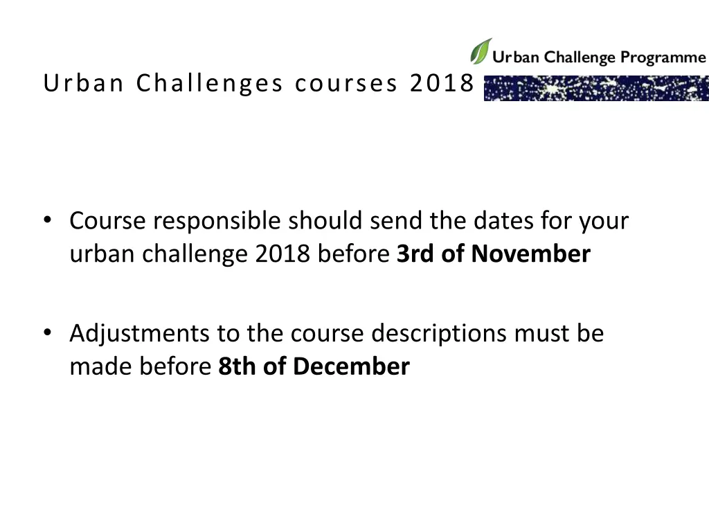 urban challenges courses 2018