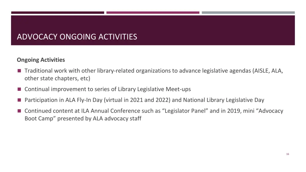 advocacy ongoing activities