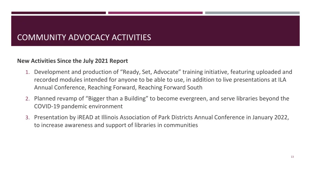 community advocacy activities