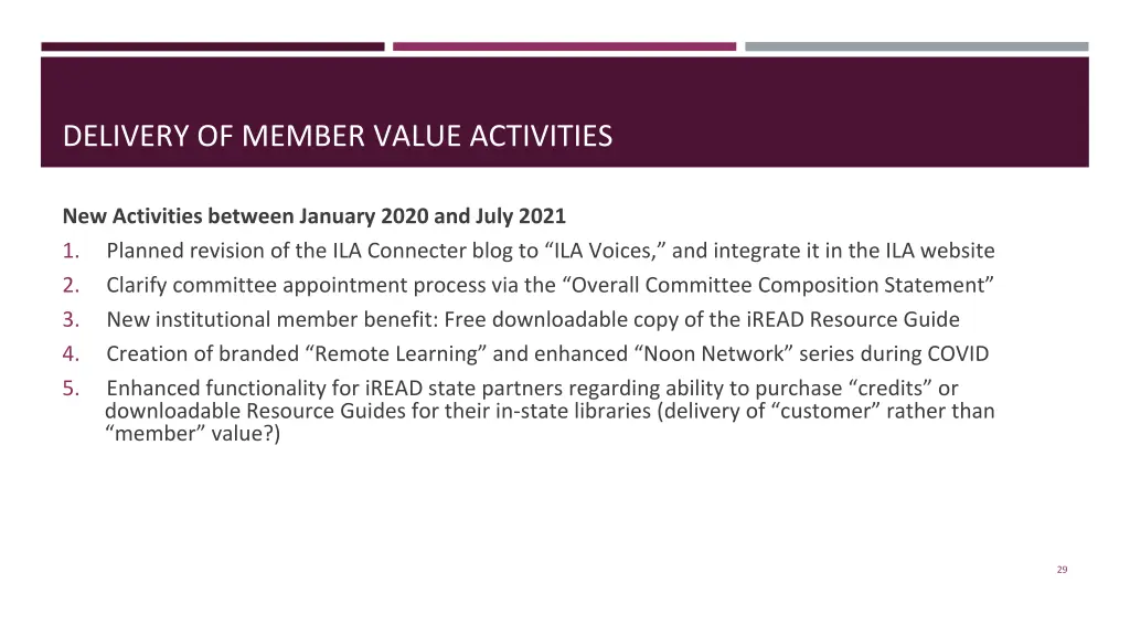 delivery of member value activities 1