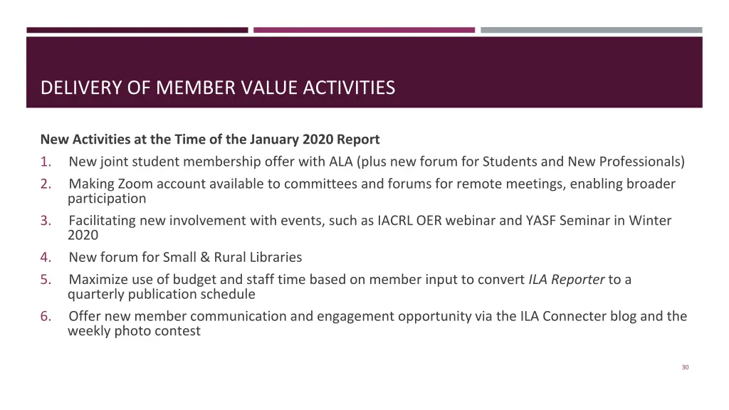 delivery of member value activities 2