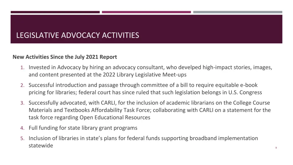 legislative advocacy activities