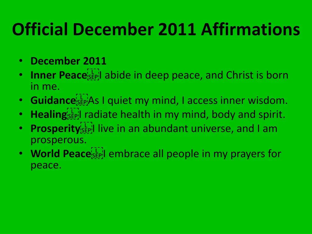 official december 2011 affirmations