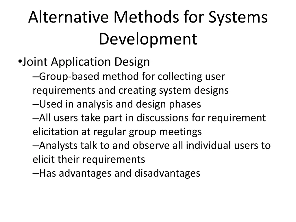 alternative methods for systems development joint